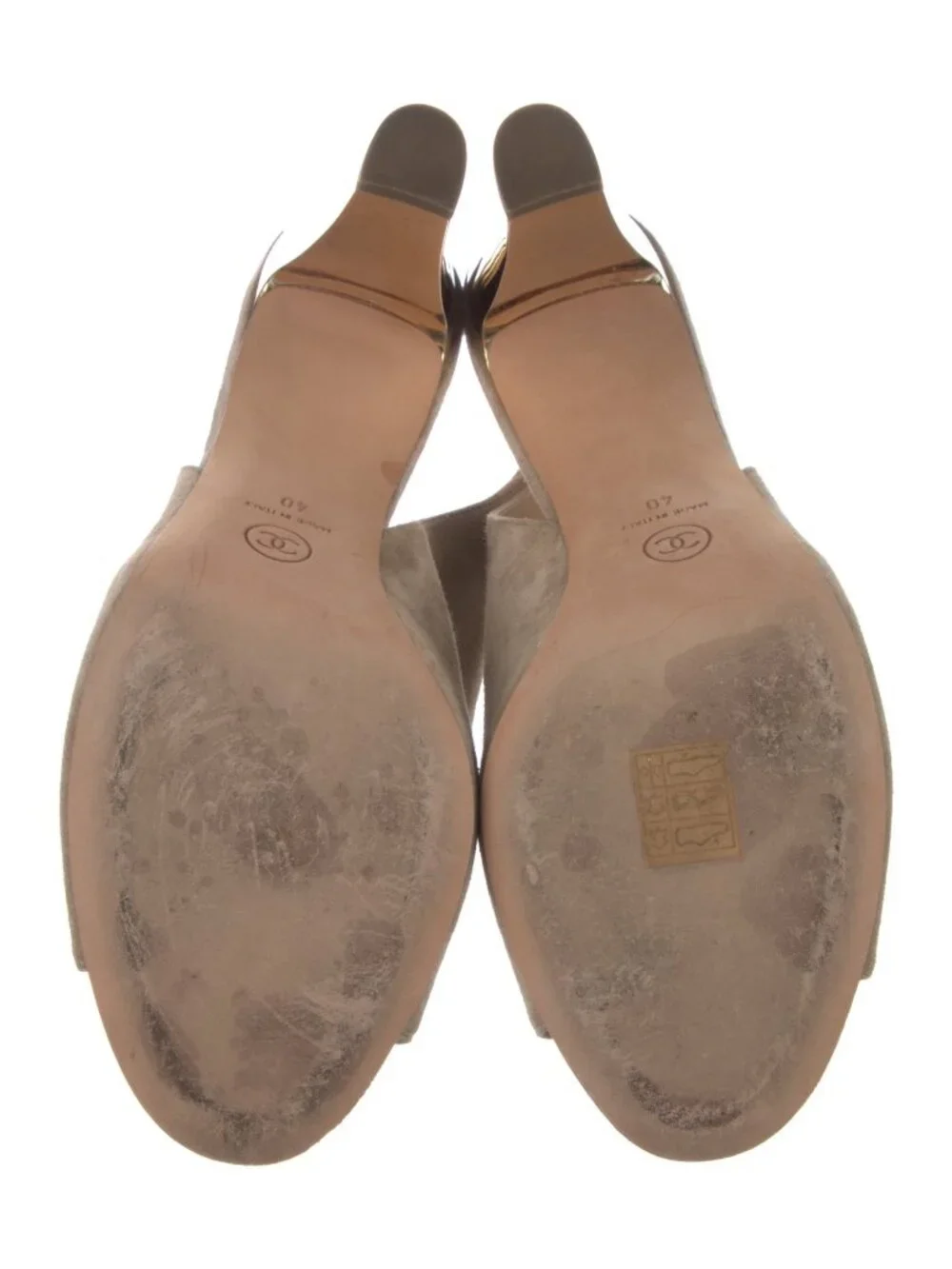 Chanel Beige Interlocking CC Logo Suede Slingback Sandals - Picture 5 of 5